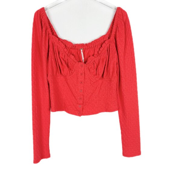 Free People Ladybug Long Sleeve Top Cropped Size Large L EUC - Picture 2 of 12